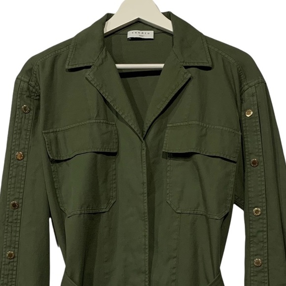 Sandro Bari Twill Field Jacket Belted Army Green Khaki Green Small - Picture 3 of 16